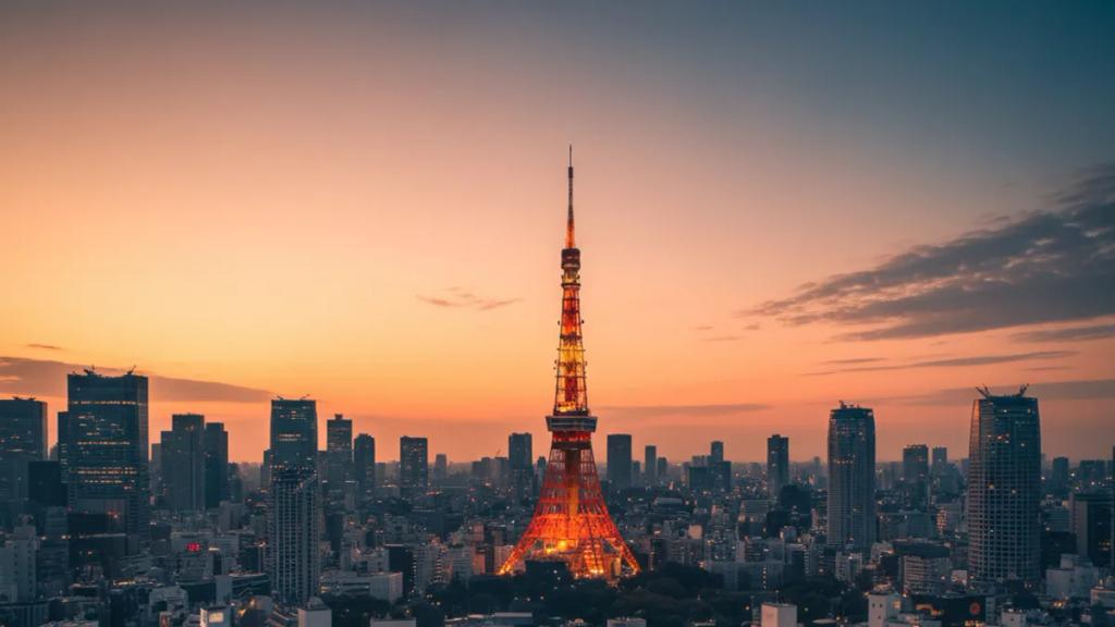 Alacakaranlıkta bir Tokyo sokağında, telefonunda bağlı bir mobil sinyal gösteren gezgin