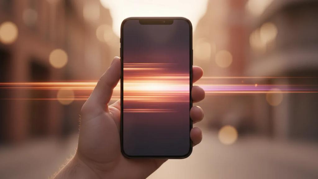 Şehir silüetinin önünde yavaş yükleme simgesi gösteren bir telefonu tutan gezgin