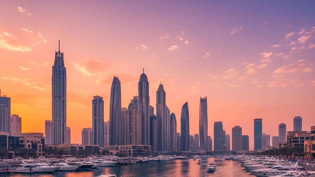 Akşamüstü Dubai Marina'da, telefonunda bağlı bir mobil sinyal görünen İngiliz gezgin
