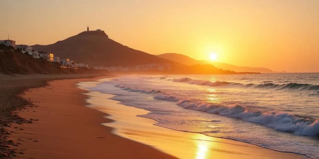 Arkada Kasbah tepesiyle marinaya doğru kıvrılan Agadir sahil gezinti yolu