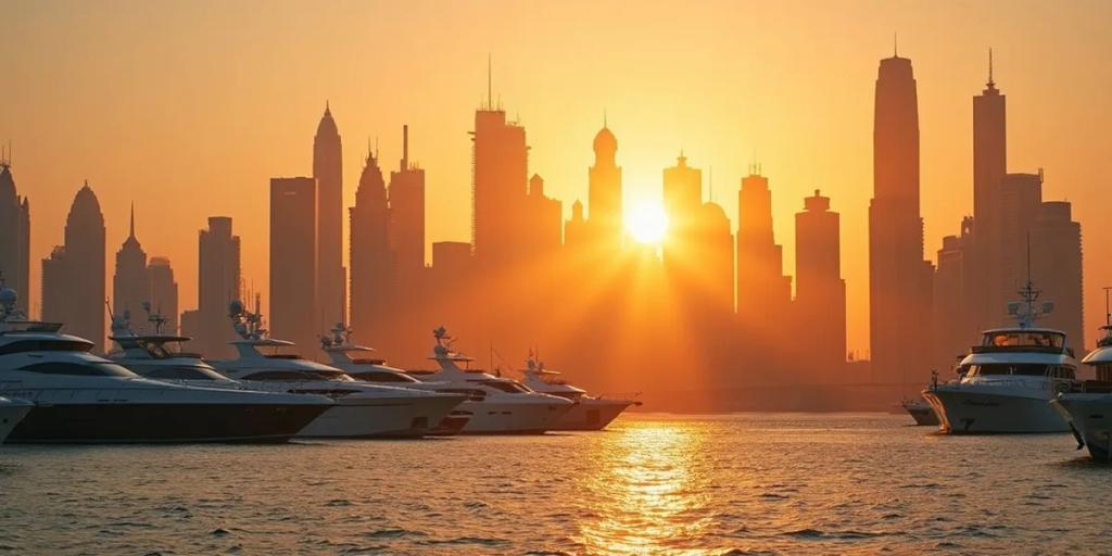 Alacakaranlıkta Downtown üzerinde yükselen Burj Khalifa ile Dubai silüeti