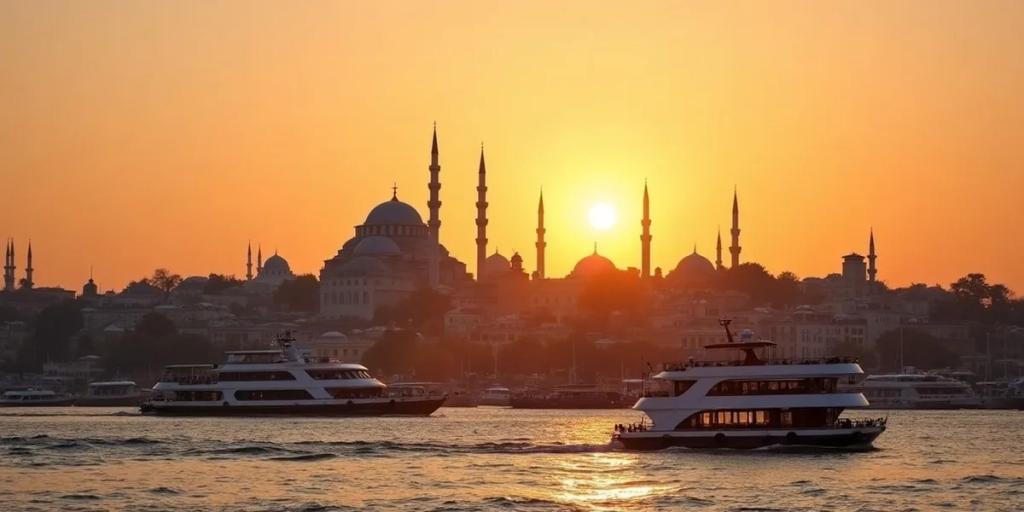 Alacakaranlıkta İstanbul Boğazı, Avrupa ve Asya yakaları arasında geçen bir şehir vapuruyla