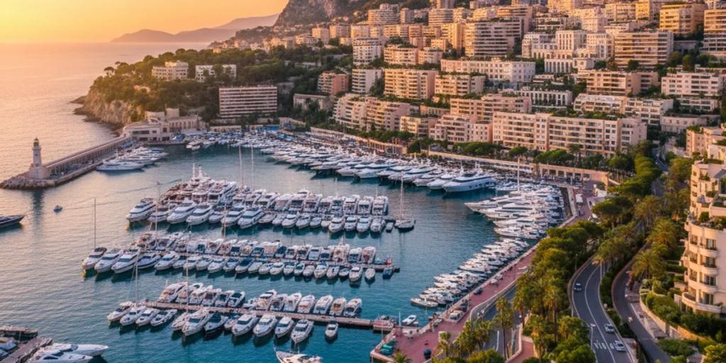 Monte Carlo'nun yamaçtaki apartman kulelerinin altında Port Hercule'ü dolduran süper yatlar