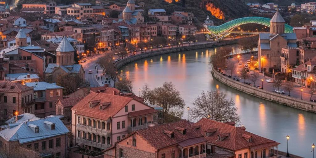 Narikala kalesinin altında yamaca dizilmiş Tiflis eski kentinin oymalı ahşap balkonları