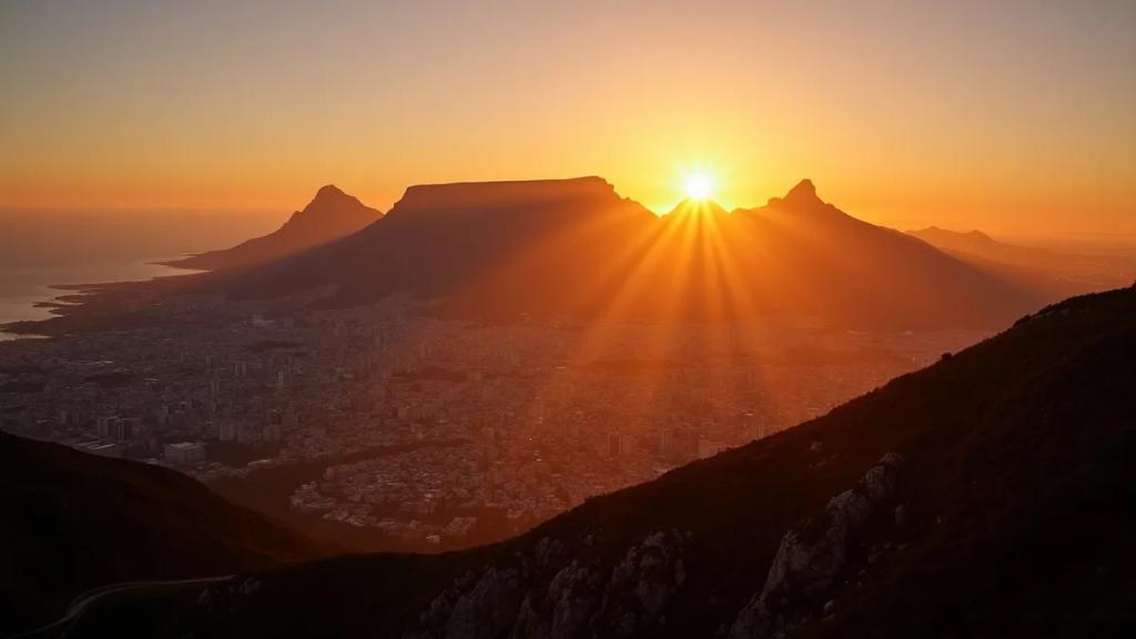 Arkasında Masa Dağı ile Cape Town'a bakan bir gezgin, telefonunun sinyal çekip çekmediğini kontrol ediyor
